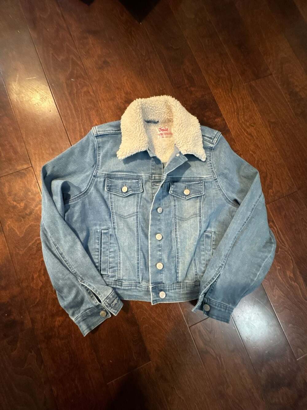 Justice Women's Denim Trucker Jacket with Sherpa Lining, Size 18/20. Med-large